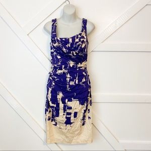 Suzi Chin Maggie Boutique Abstract Printed Ruched Square Neck Sleeveless Dress